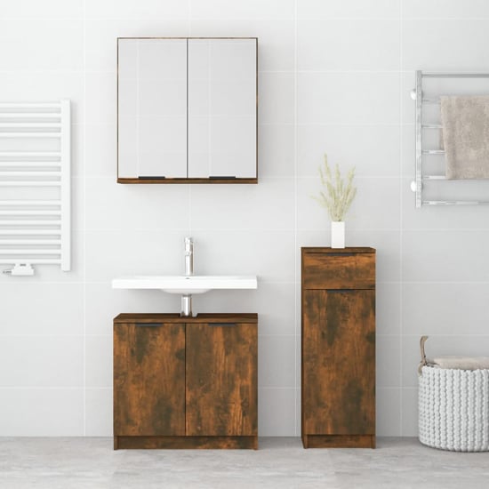 Malibu Wooden Bathroom Furniture Set In Smoked Oak