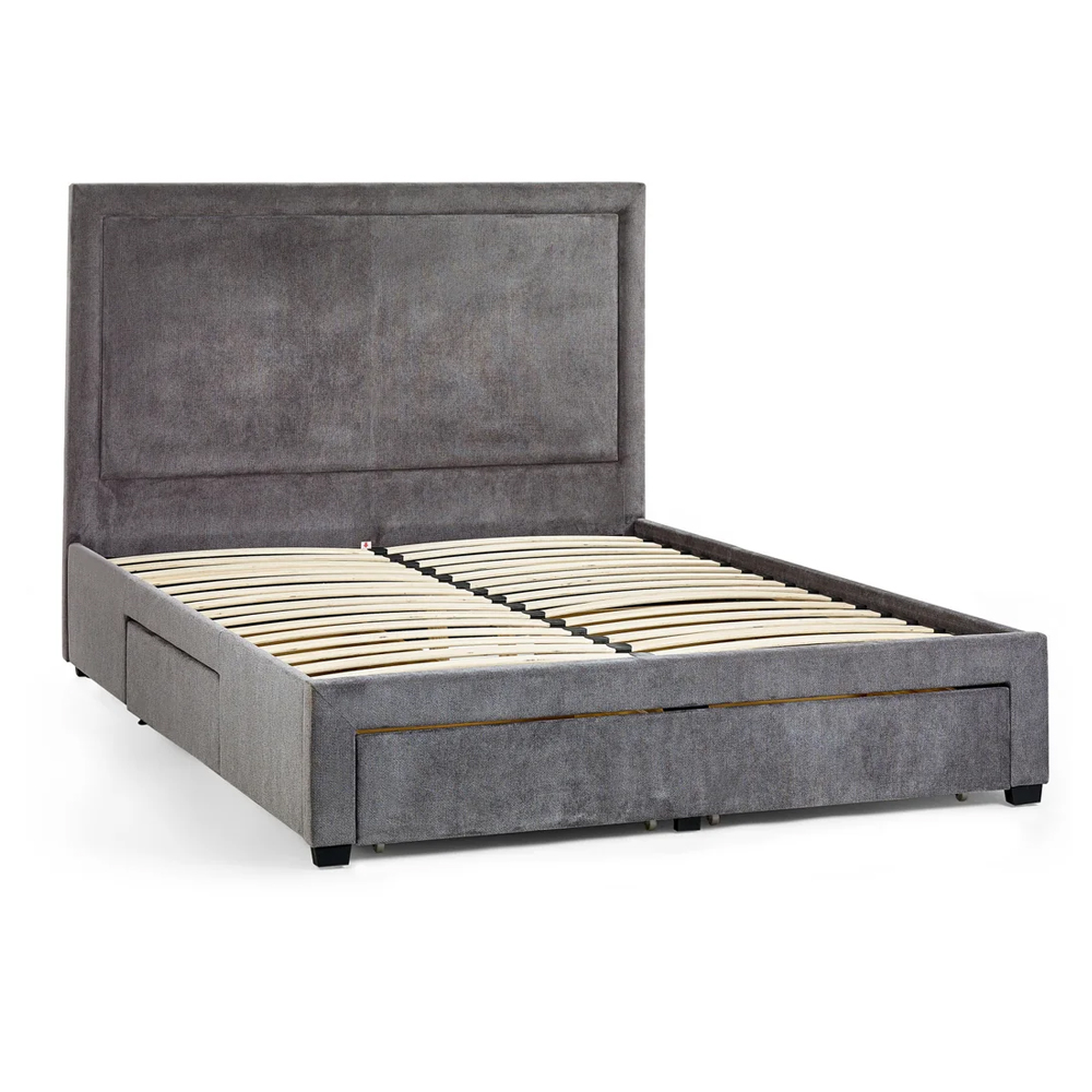 Malibu Fabric Double Bed With 4 Drawers - Grey