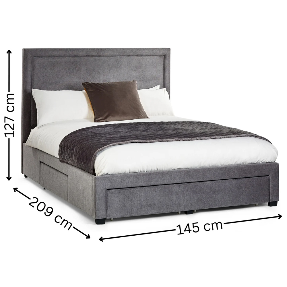Malibu Fabric Double Bed With 4 Drawers - Grey