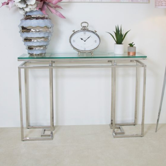 Malibu Glass Console Table With Silver Stainless Steel Frame thumbnail