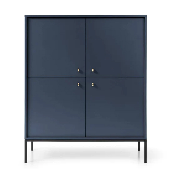 Malibu Wooden Highboard With 4 Doors In Navy