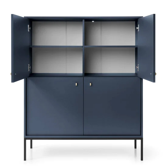 Malibu Wooden Highboard With 4 Doors In Navy