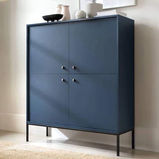 Product photograph of Malibu Wooden Highboard With 4 Doors In Navy from Furniture in Fashion