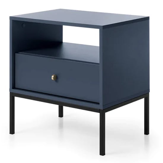 Photo of Malibu wooden side table with 1 drawer in navy