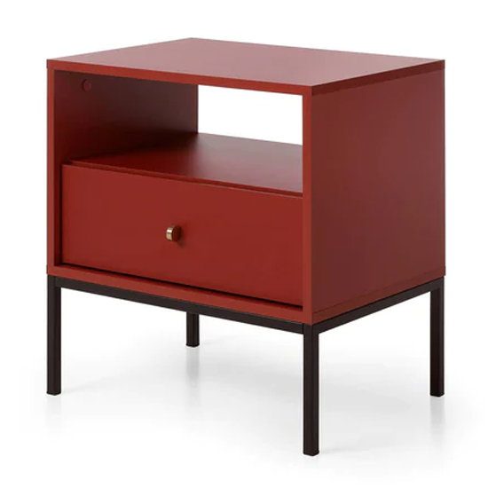 Photo of Malibu wooden side table with 1 drawer in red