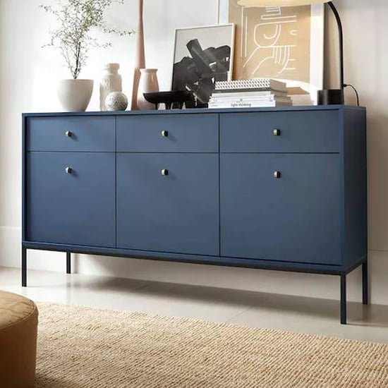 Product photograph of Malibu Wooden Sideboard With 3 Doors 3 Drawers In Navy from Furniture in Fashion