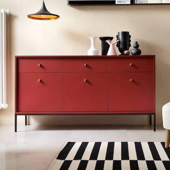 Malibu Wooden Sideboard With 3 Doors 3 Drawers In Red Furniture in