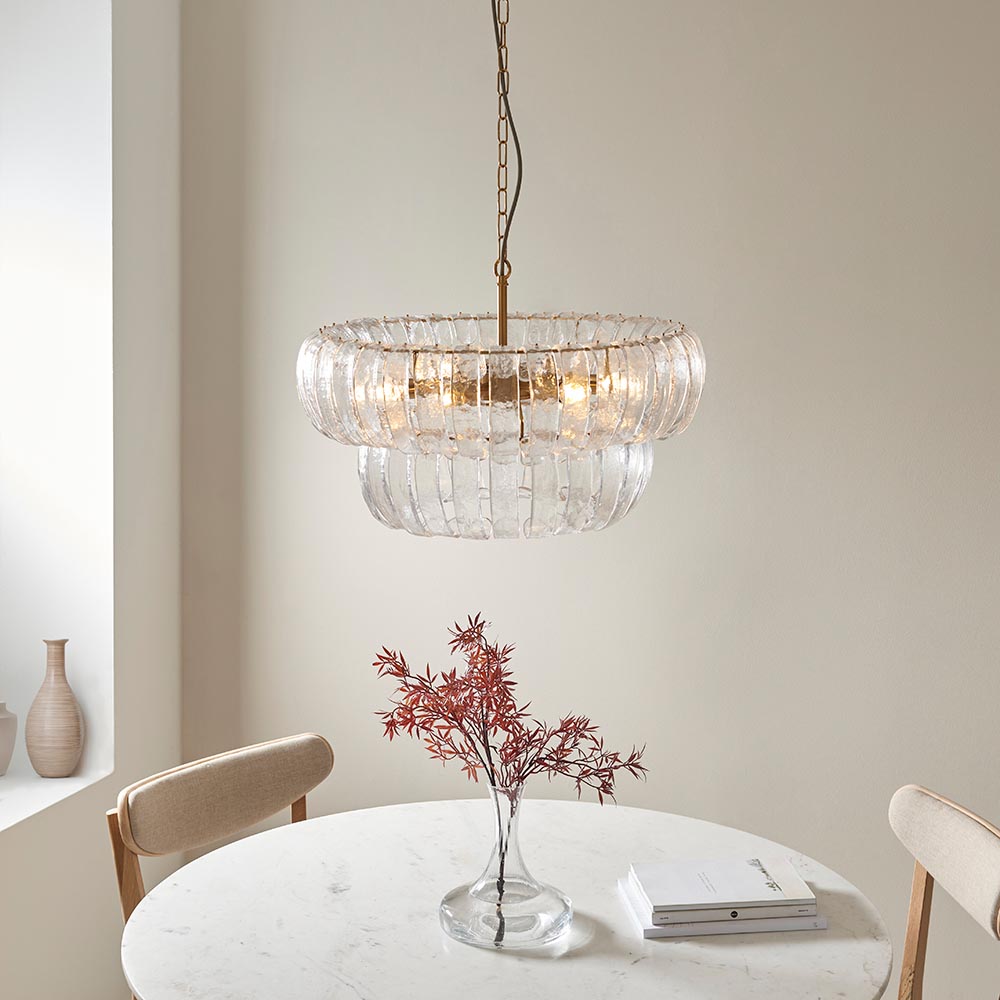 Malibu Textured Glass 3 Pendant Ceiling Light In Brushed Aged Brass