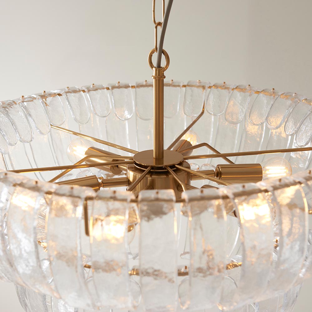 Malibu Textured Glass 3 Pendant Ceiling Light In Brushed Aged Brass