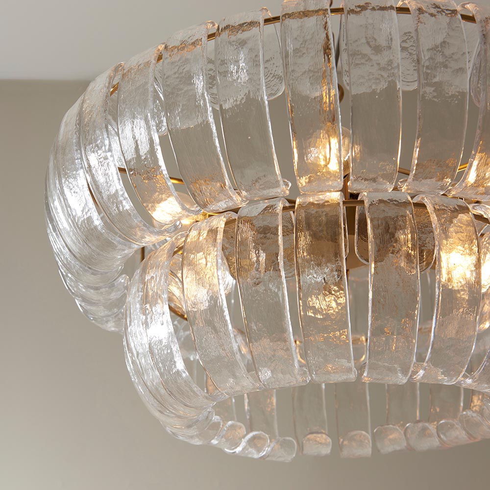 Malibu Textured Glass 3 Pendant Ceiling Light In Brushed Aged Brass