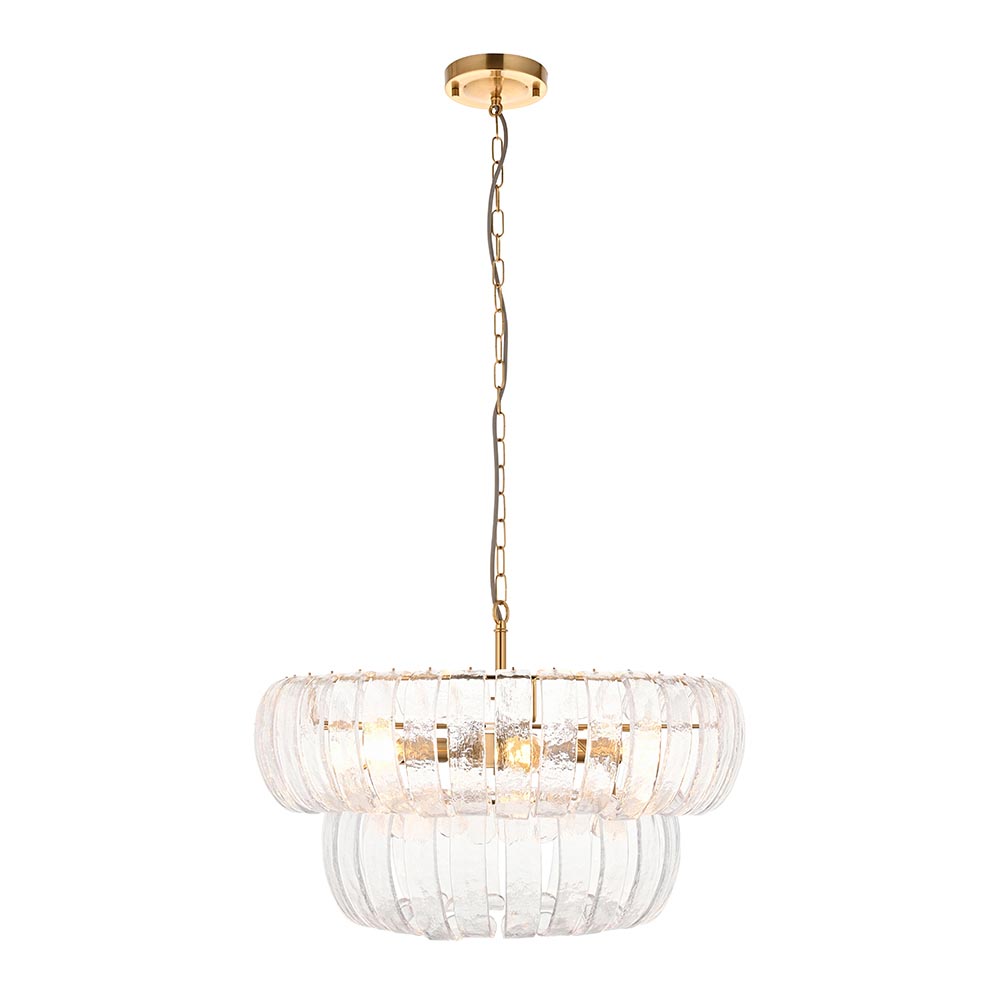 Malibu Textured Glass 3 Pendant Ceiling Light In Brushed Aged Brass
