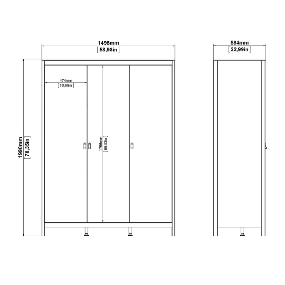 Malibu Wooden Bedroom Furniture Set With 3 Doors Wardrobe In Oak