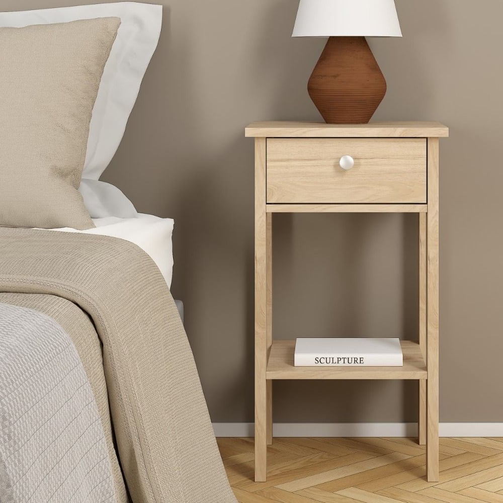 Read more about Malibu wooden bedside cabinet with 1 drawer in oak