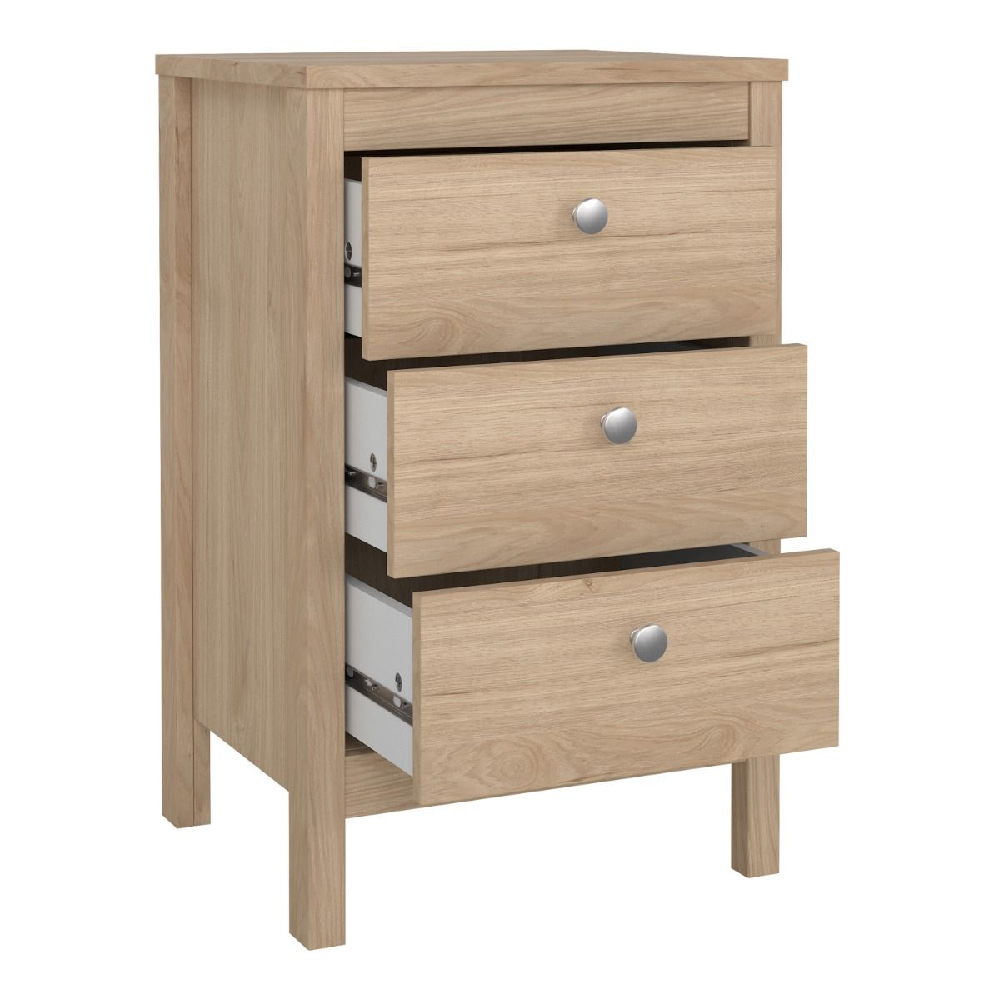 Malibu Wooden Bedside Cabinet With 3 Drawers In Oak