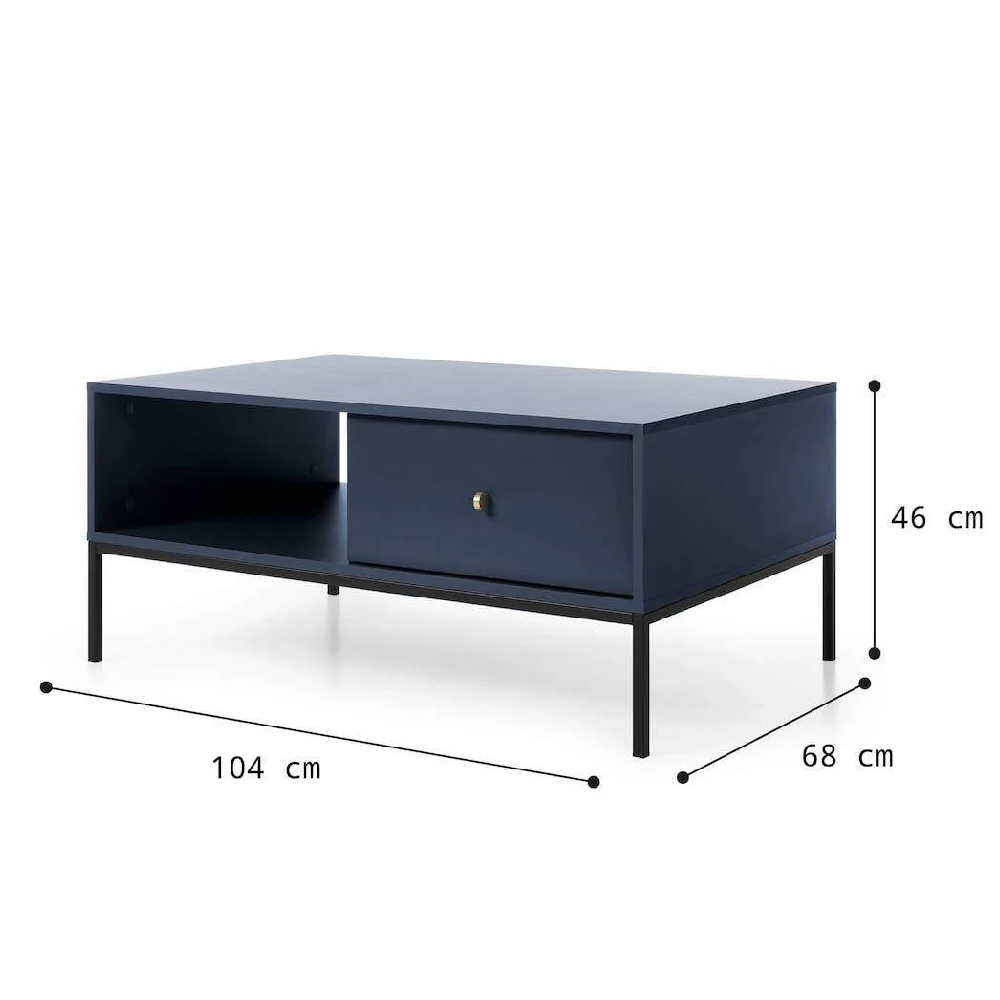 Malibu Wooden Coffee Table With 1 Drawer In Navy