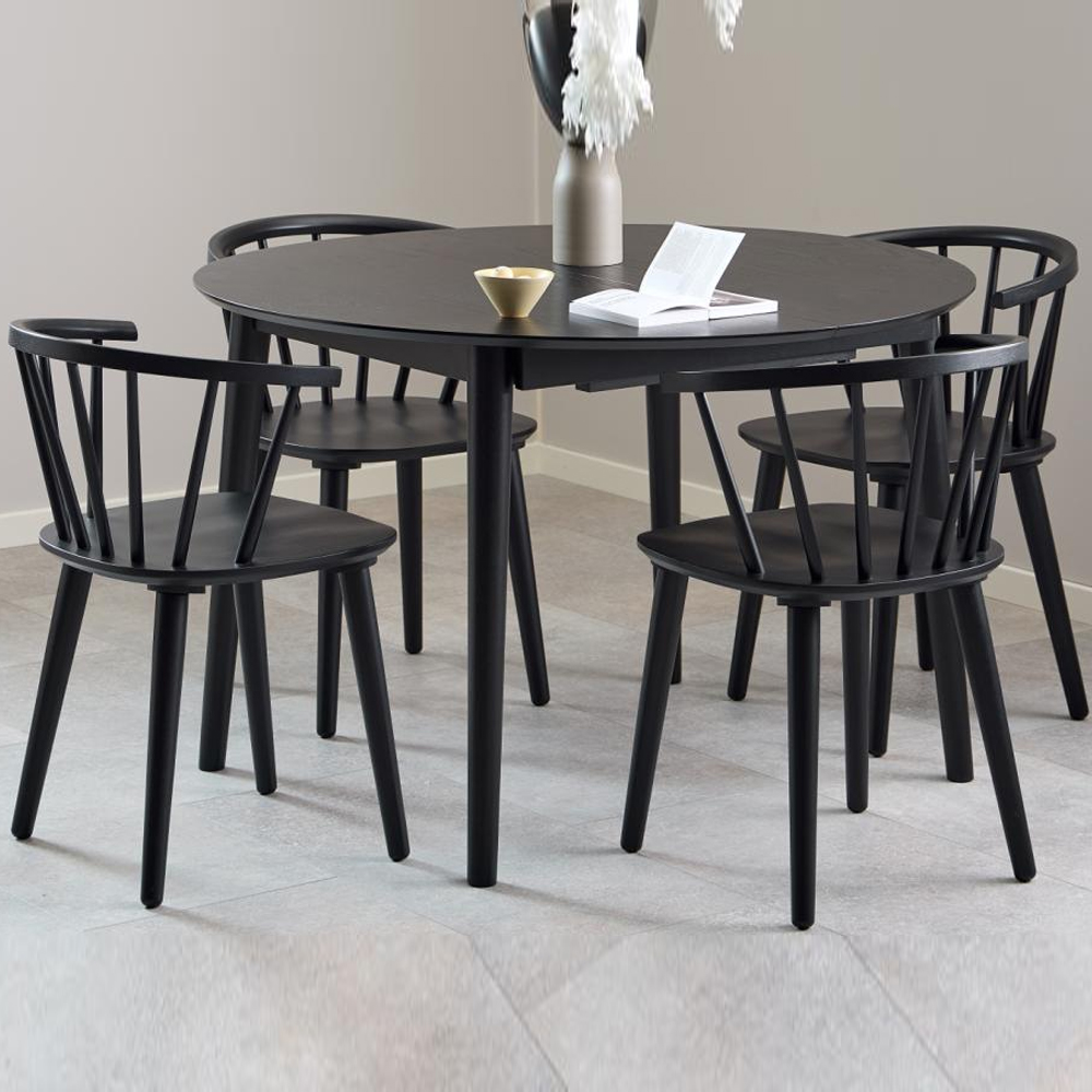 Malibu Wooden Extending Dining Table With 4 Chairs In Matt Black