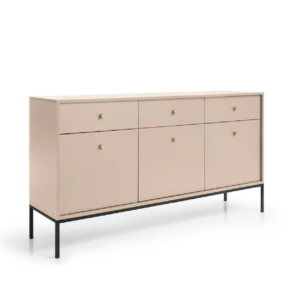 Malibu Wooden Sideboard With 3 Doors 3 Drawers In Beige