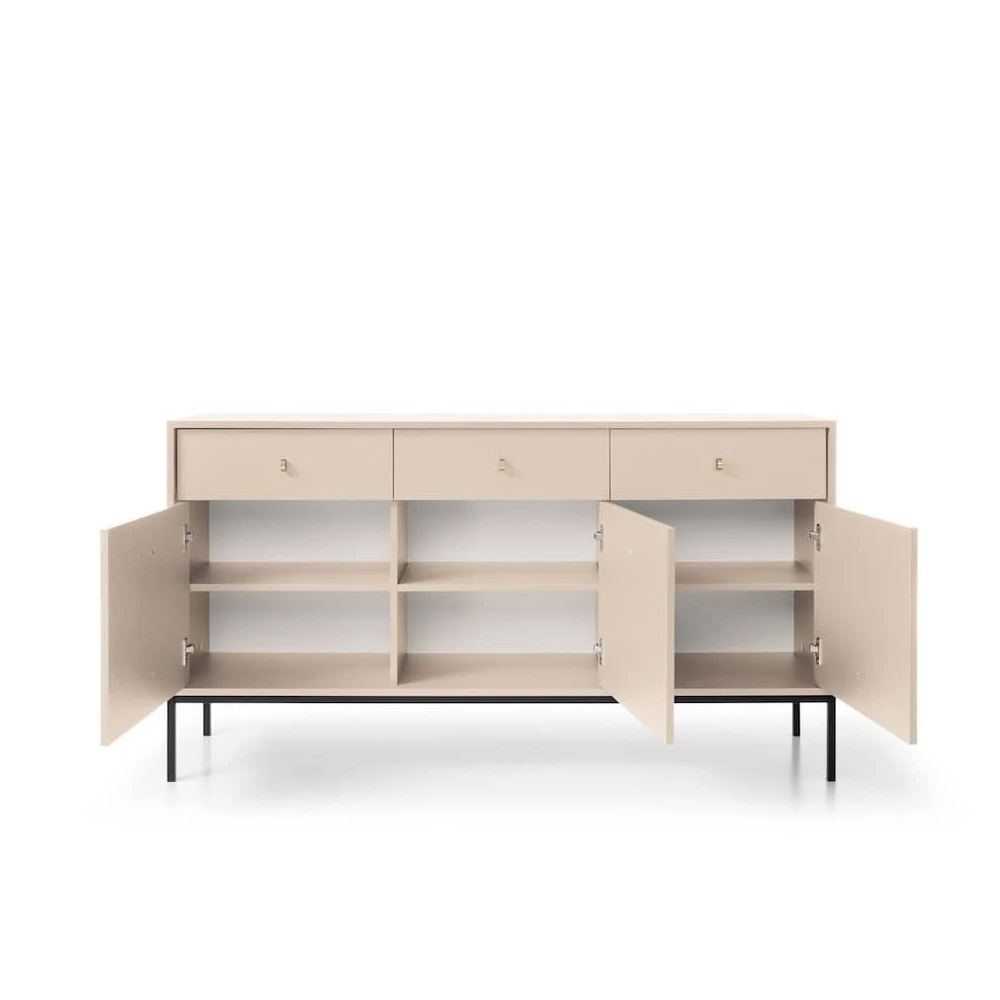 Malibu Wooden Sideboard With 3 Doors 3 Drawers In Beige