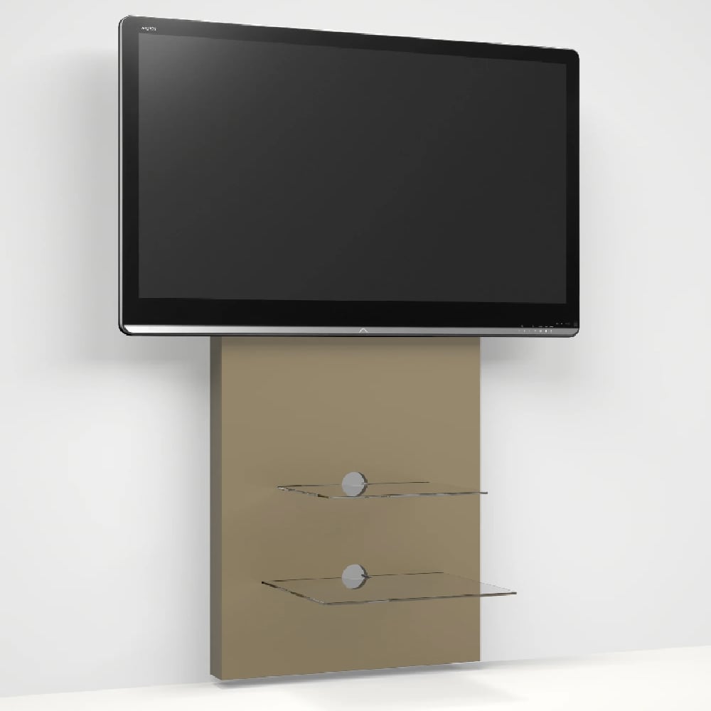 Read more about Malibu wooden wall tv stand with 2 glass shelves in raw
