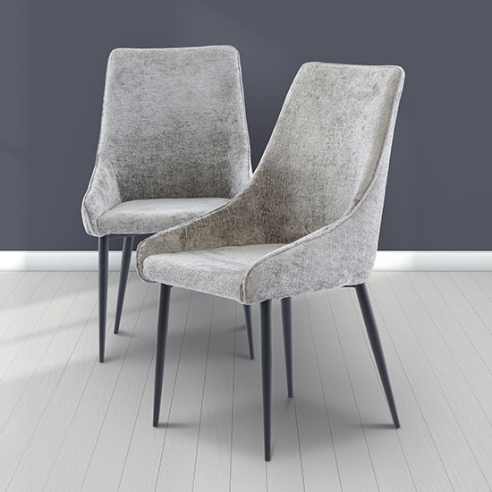 Malie Boucle Fabric Dining Chair In Grey With Black Legs_3
