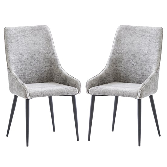 Malie Grey Boucle Fabric Dining Chairs With Black Legs In Pair