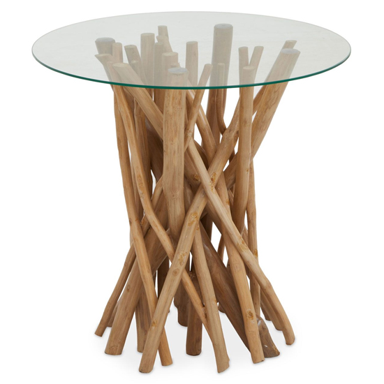 Photo of Malign round clear glass top side table with wooden base