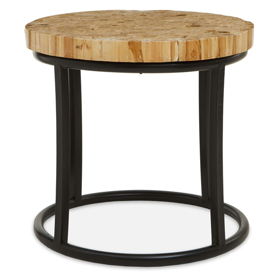 Malign Round Wooden Top Side Table With Black Metal Frame