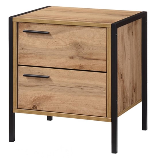 Photo of Malila wooden bedside cabinet with black metal frame in oak