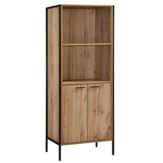 Photo of Malila wooden bookcase with black metal frame in oak