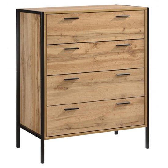 Photo of Malila wooden chest of 4 drawers with black metal frame in oak