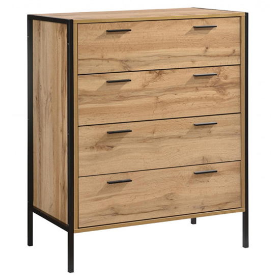 Read more about Malila wooden chest of 4 drawers with black metal frame in oak