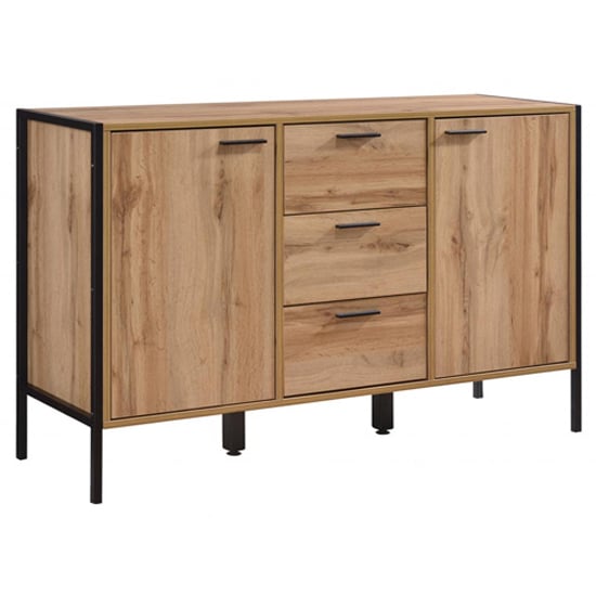 Photo of Malila wooden sideboard with black metal frame in oak