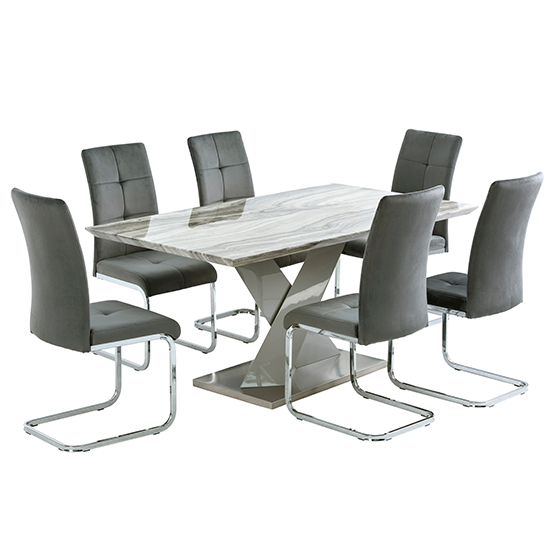 Malin Grey High Gloss Dining Table With 6 Flotin Grey Chairs_2