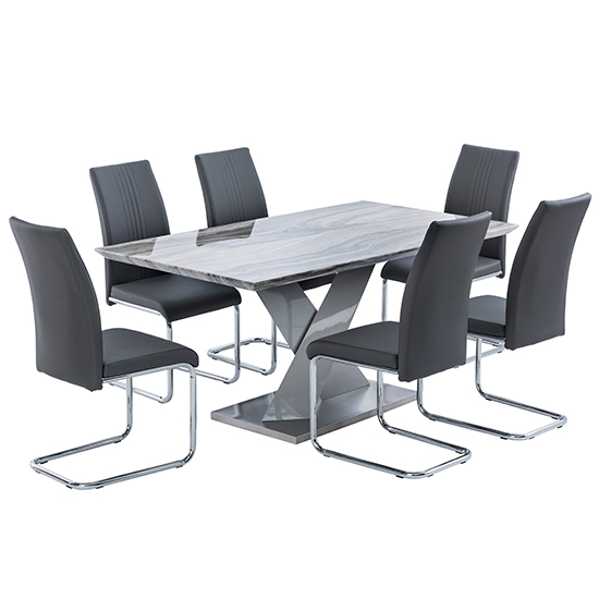 Malin Grey High Gloss Dining Table With 6 Montila Grey Chairs_1