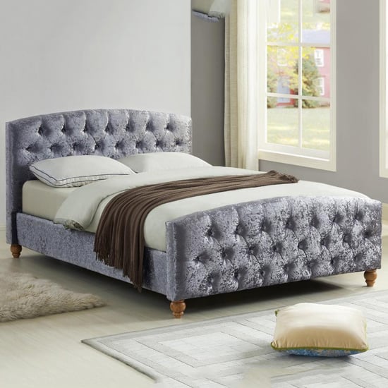 Product photograph of Malise Crushed Velvet Double Bed In Silver from Furniture in Fashion