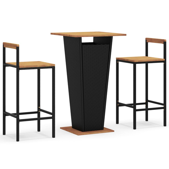 Malka Solid Wood 3 Piece Garden Bar Set In Black Poly Rattan