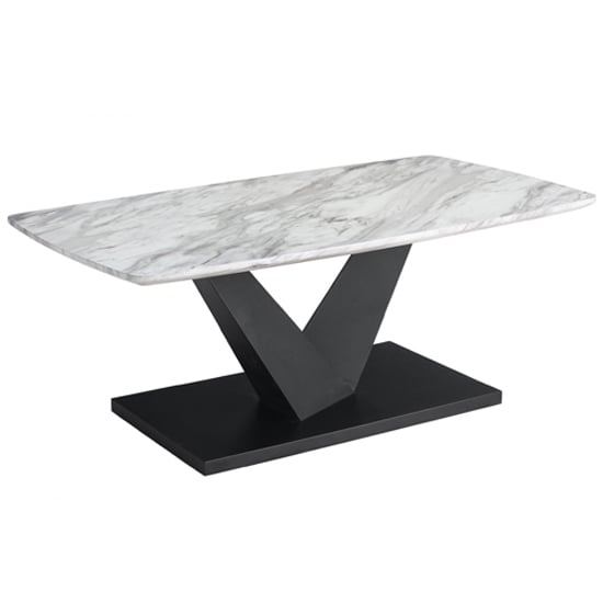 Photo of Malle marble effect wooden coffee table with black metal base