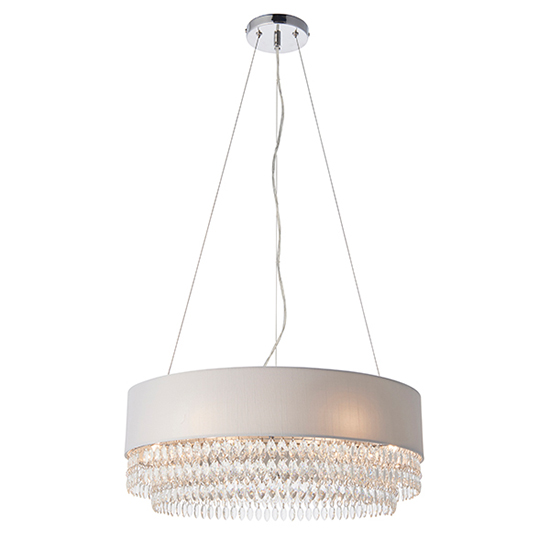 Product photograph of Malmesbury 6 Lights Fabric Ceiling Pendant Light In Silver Grey from Furniture in Fashion