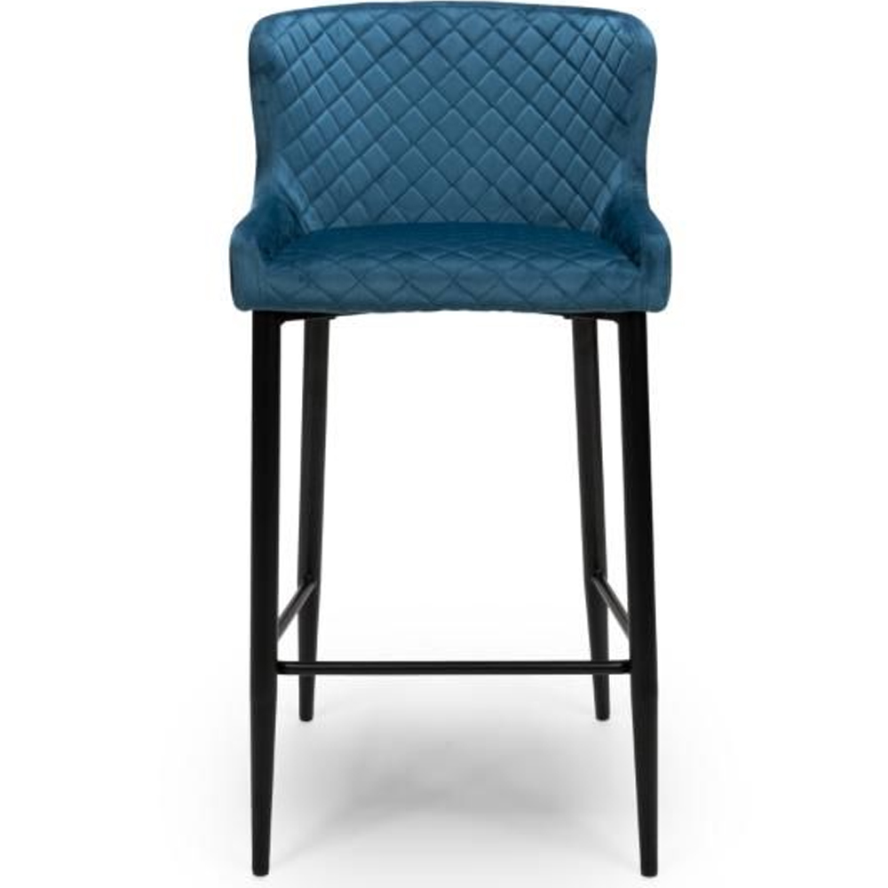 Margate Blue Fabric Bar Stools With Metal Legs In Pair