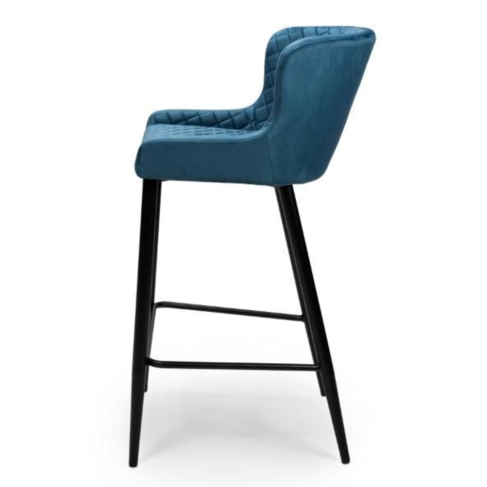 Margate Blue Fabric Bar Stools With Metal Legs In Pair
