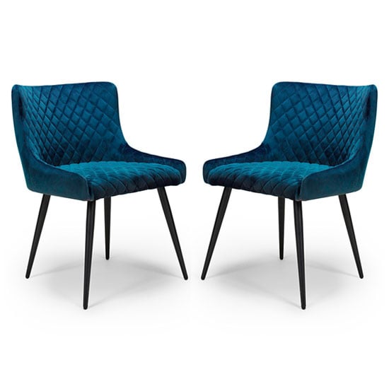 Product photograph of Malmo Blue Velvet Fabric Dining Chair In A Pair from Furniture in Fashion