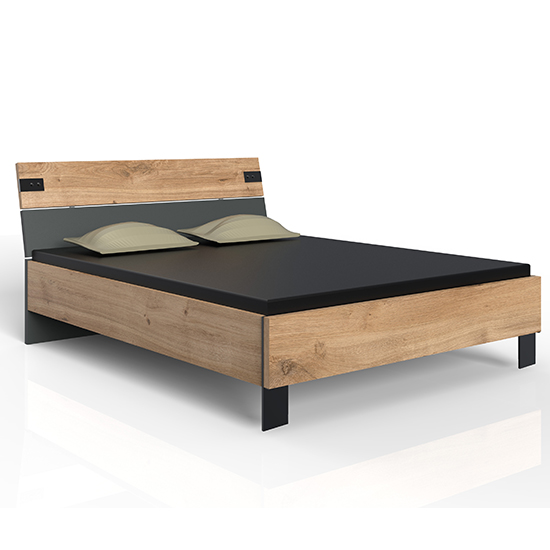Malmo Wooden Double Bed In Planked Oak And Graphite_2