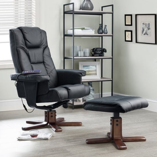 Maeryn Faux Leather Massage Swivel And Recliner Chair In Black_1