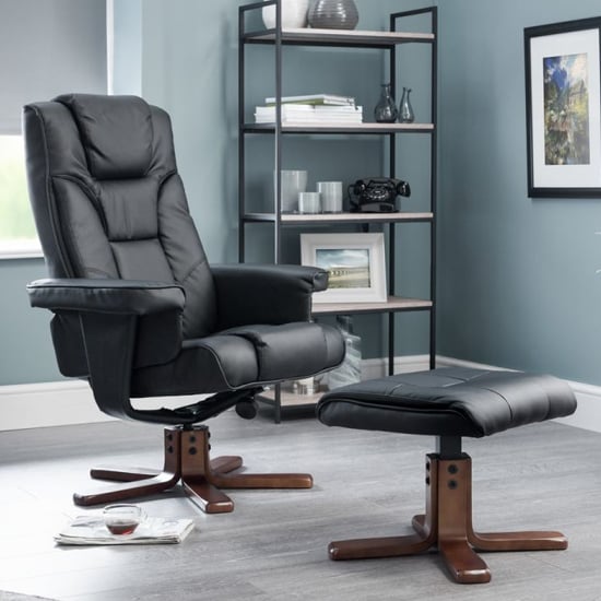 Product photograph of Maeryn Faux Leather Swivel And Recliner Chair In Black from Furniture in Fashion