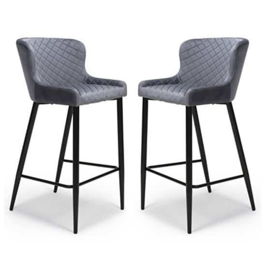 Product photograph of Malmo Grey Velvet Fabric Bar Stool With Metal Base In Pair from Furniture in Fashion