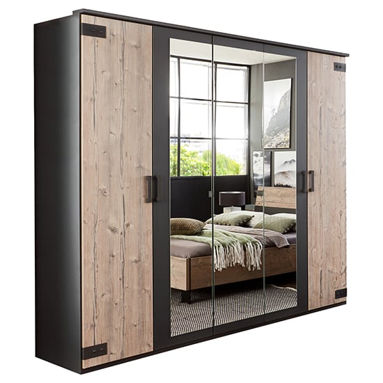 Photo of Malmo mirrored wide wardrobe in silver fir and graphite