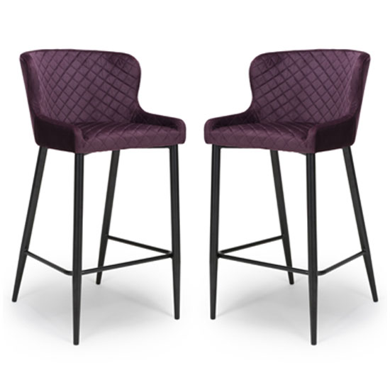 Read more about Malmo mulberry velvet fabric bar stool with metal base in pair