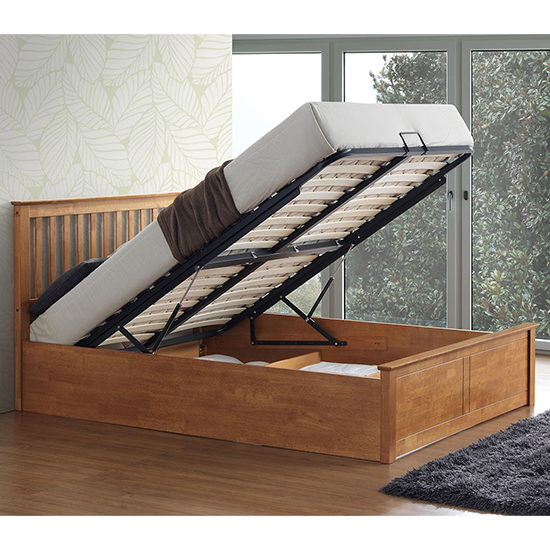 Malmo Wooden Ottoman Storage Double Bed In Oak Furniture in Fashion