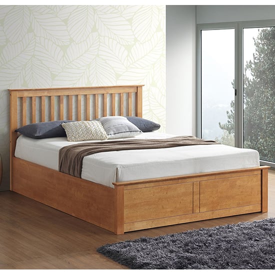 Photo of Malmo wooden ottoman storage double bed in oak