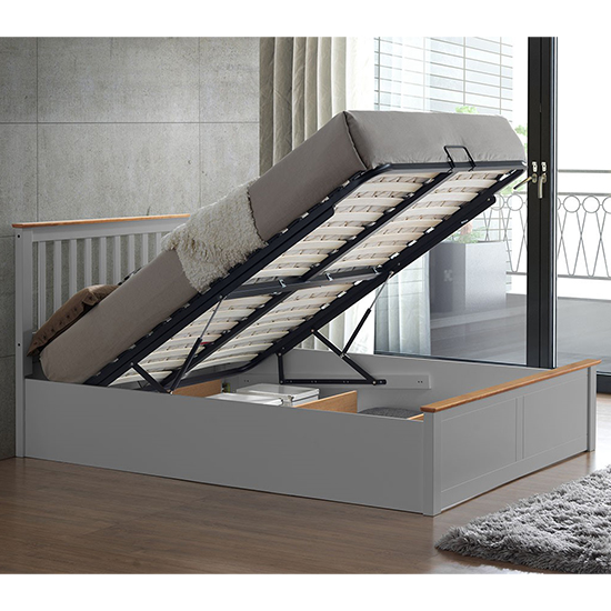Malmo Wooden Ottoman Storage Double Bed In Pearl Grey